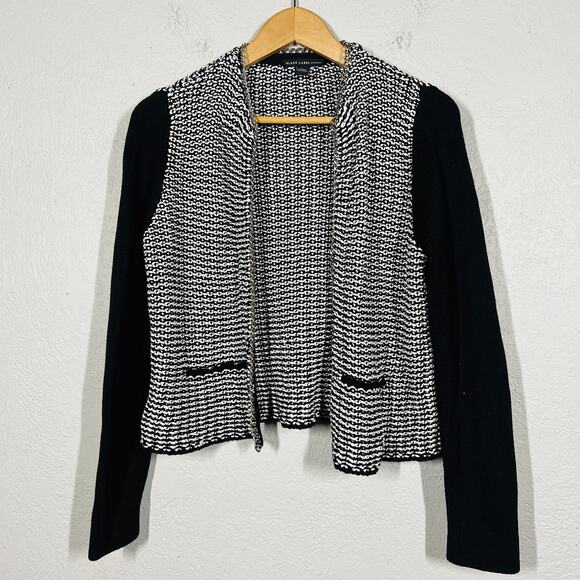 Chico's Black Label Chain Link Cardigan Sweater Black White Casual Knit - 1 / M - Picture 4 of 5